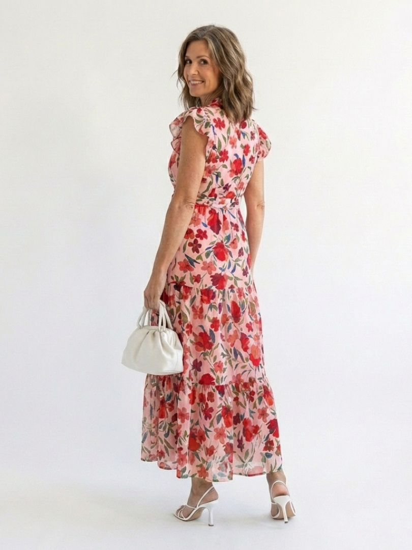 Floral V-Neck Tiered Midi Dress
