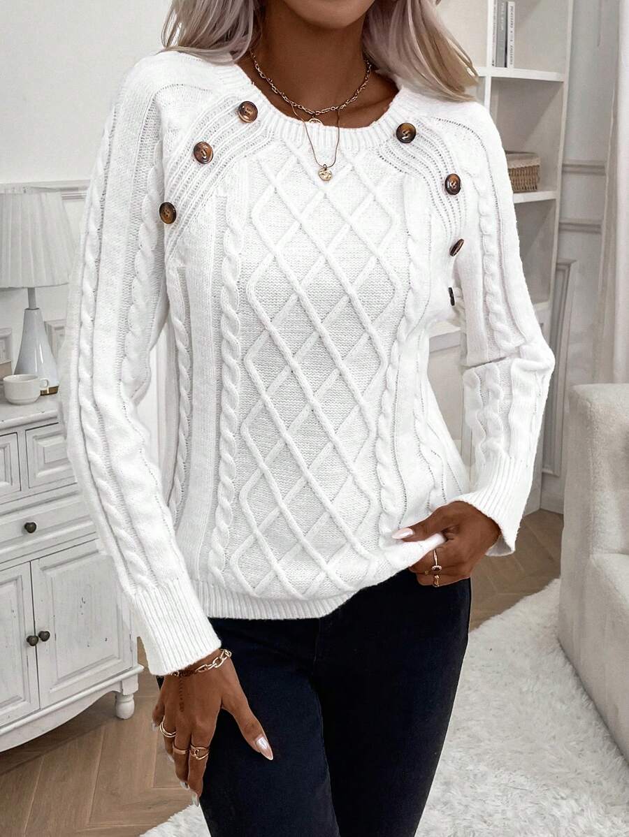 Jane | Cable-Knit Sweater with Button Detail
