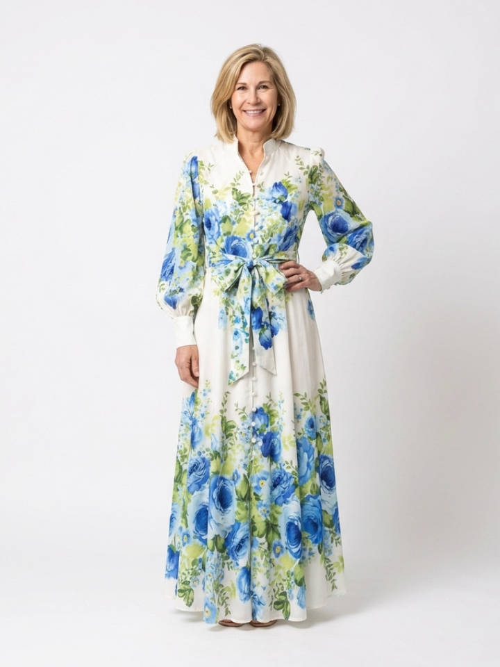Long Sleeve Floral Button Front Maxi Dress