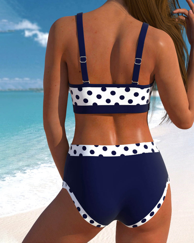High-Waisted Polka Dot Bikini with Patchwork Design