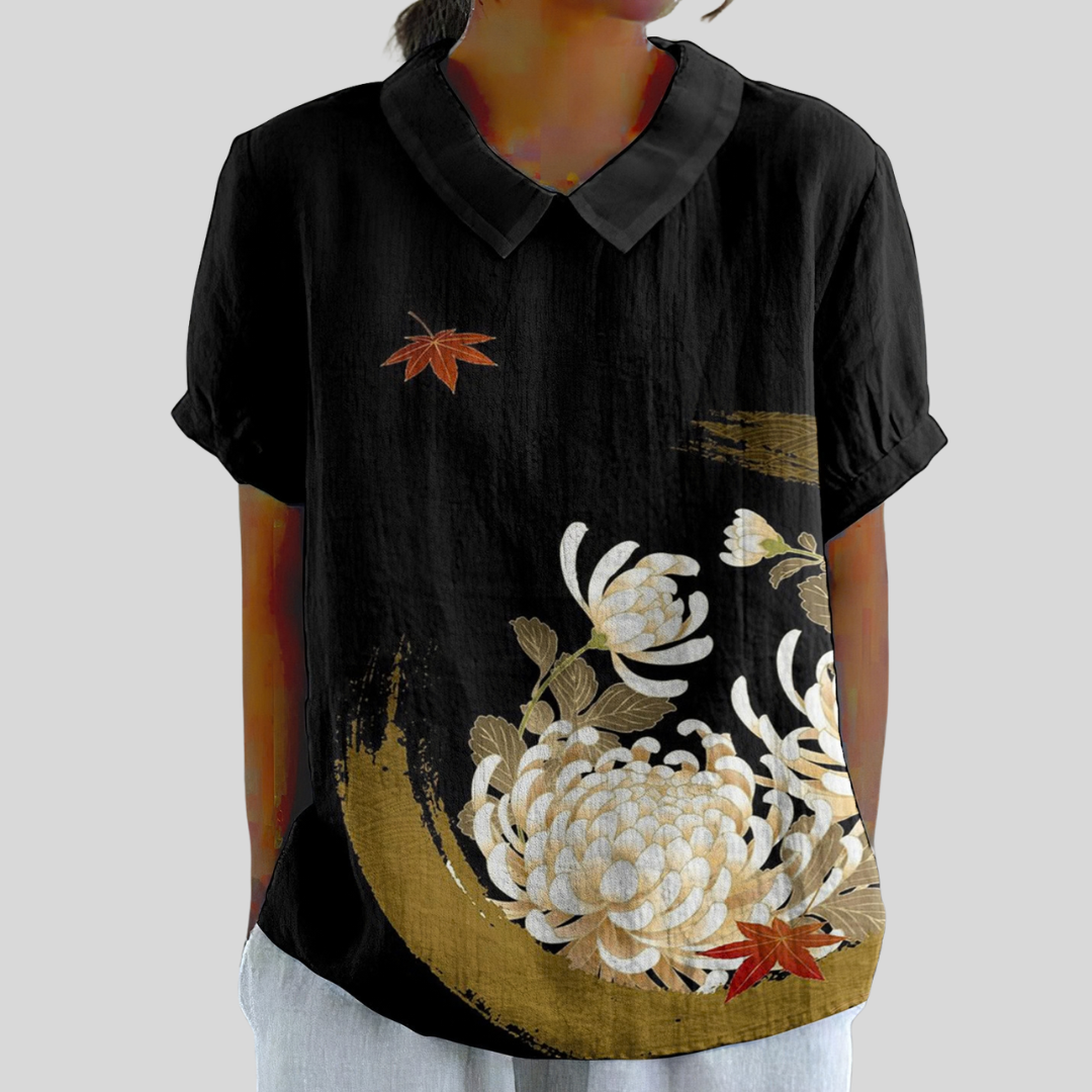 Floral Top - Chrysanthemum Black