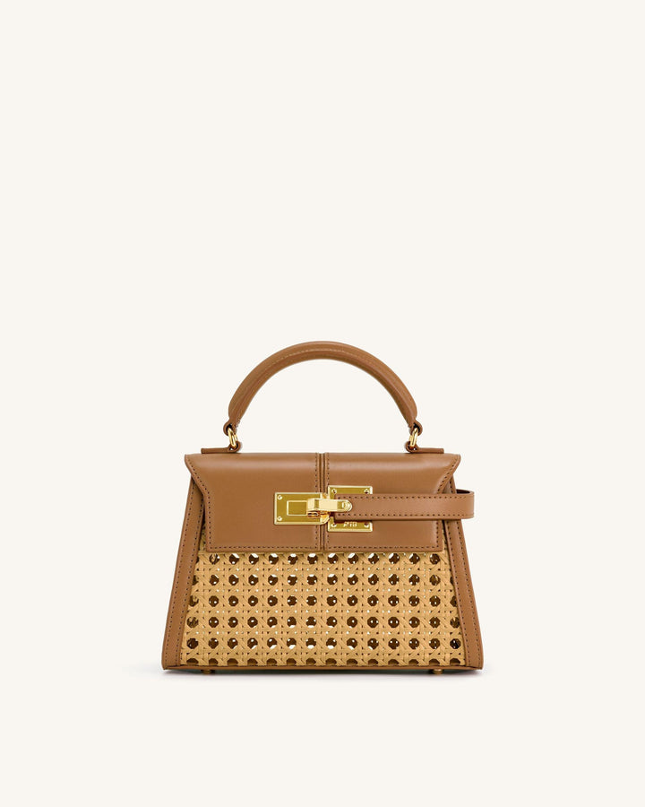 Woven Top Handle Bag - Brown