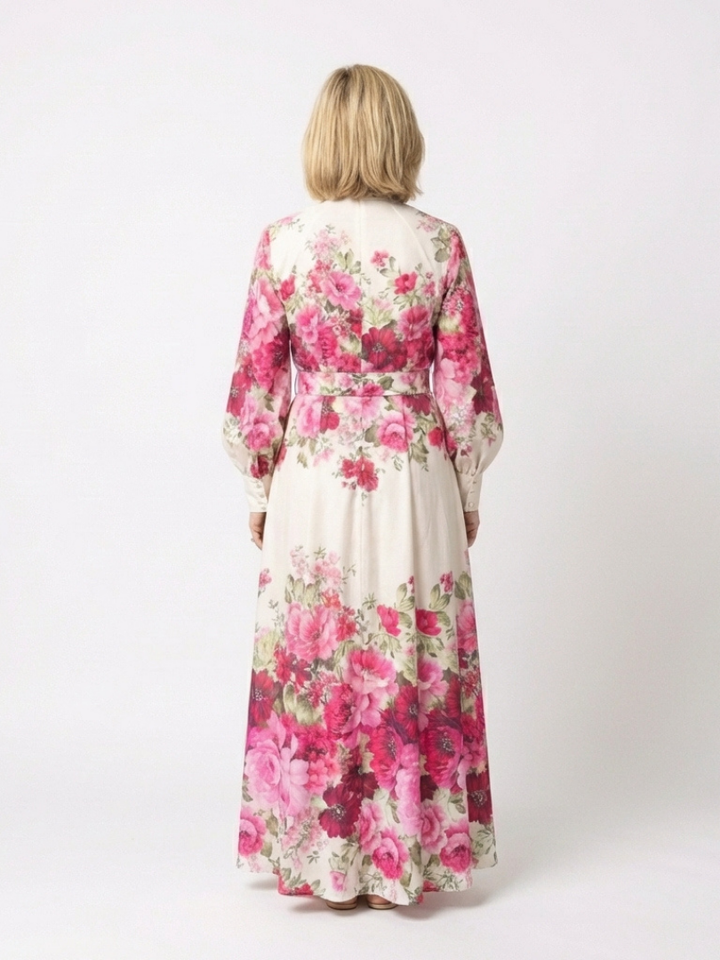 Long Sleeve Floral Belted Maxi Dress