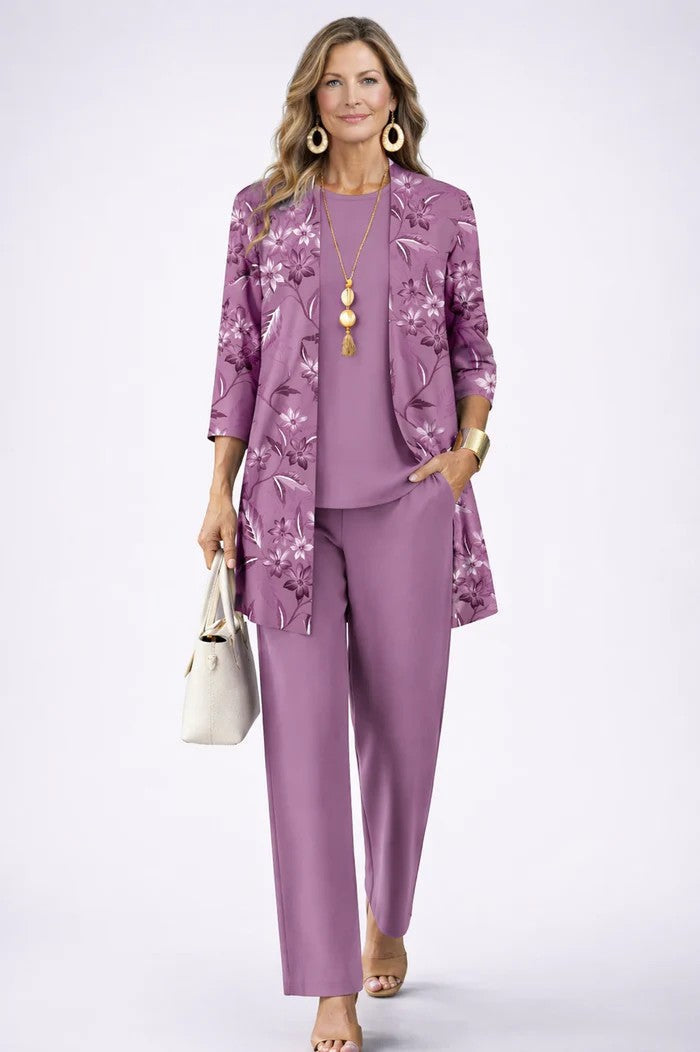 Matching Cardigan, Top and Trouser Set for Everyday Wear