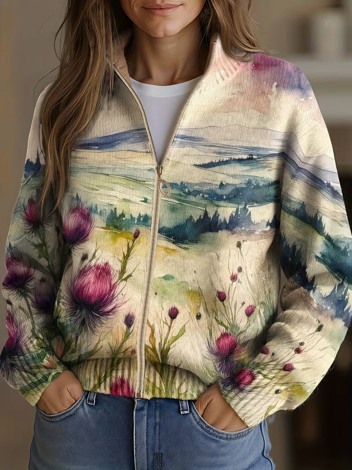 Birgit™ | Cardigan with Watercolour Landscape