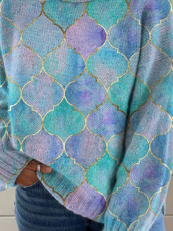 Celeste – Artistic Geometric Knit Turtleneck