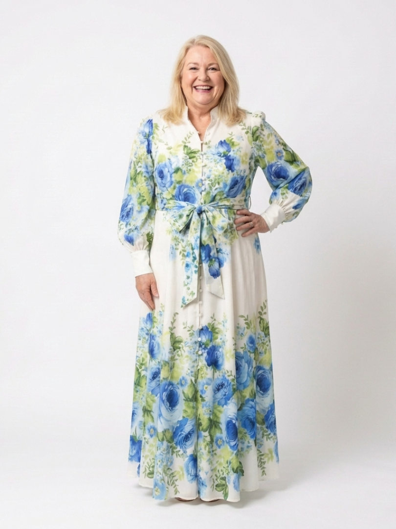 Long Sleeve Floral Button Front Maxi Dress