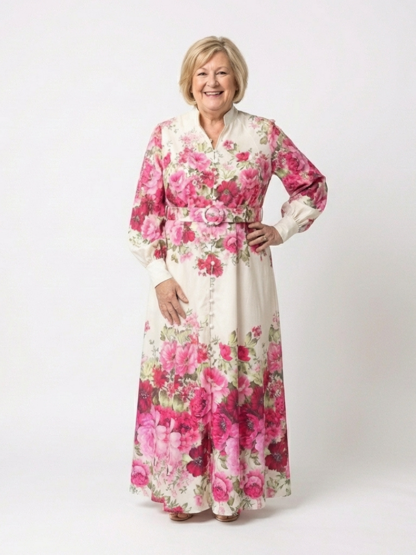 Long Sleeve Floral Belted Maxi Dress