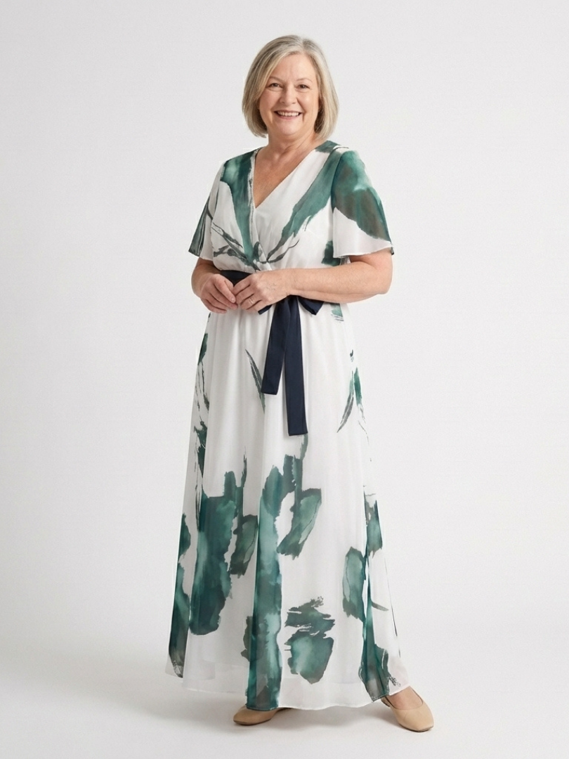 Flutter Sleeve Belted Maxi Dress