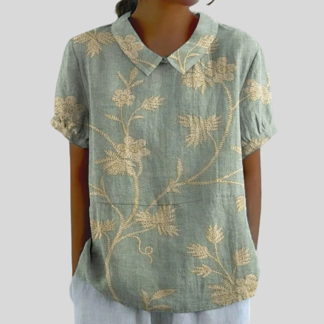 Floral Top - Golden Wheat Teal