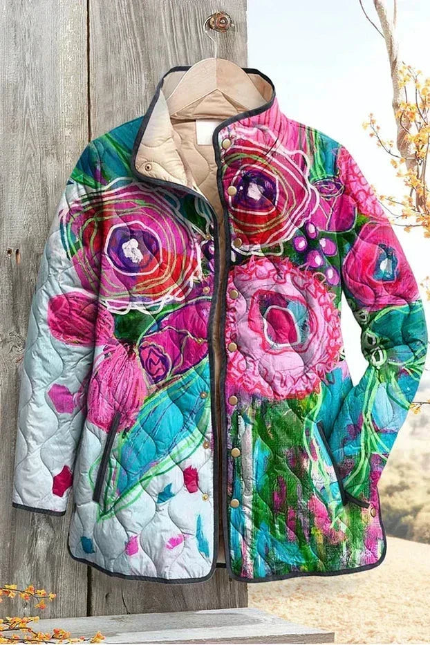 Quilted Jacket with Flowers in Pink