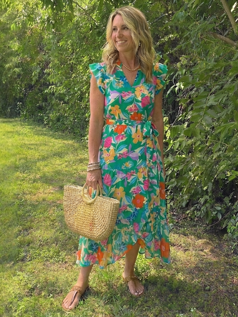 Floral V-Neck Tiered Midi Dress