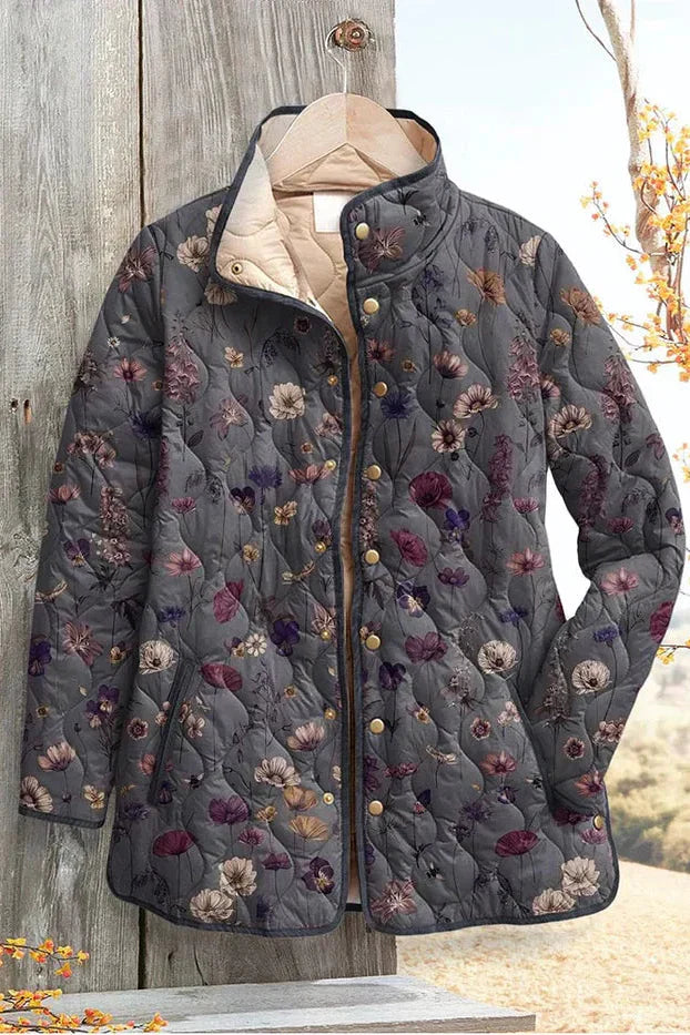 Quilted Jacket with Floral Pattern in Grey