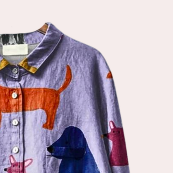 Jane | Lange Damenbluse mit verspieltem Hundeprint