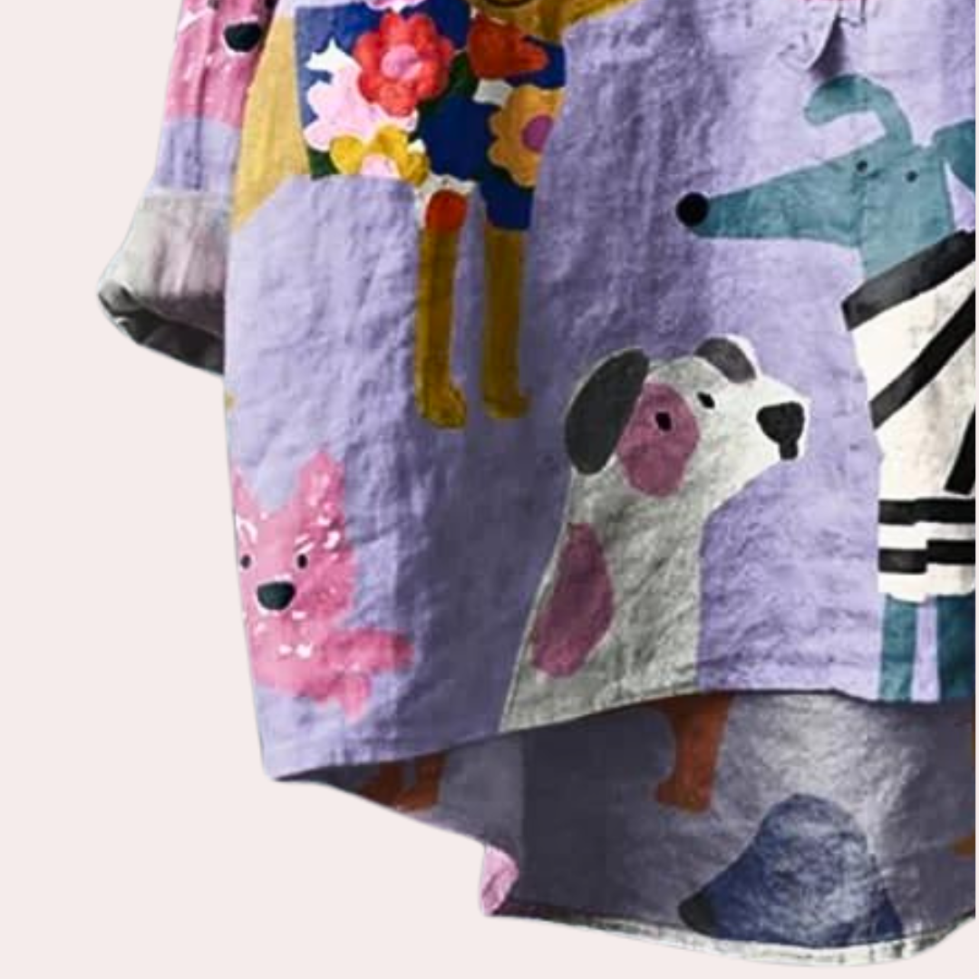 Jane | Lange Damenbluse mit verspieltem Hundeprint