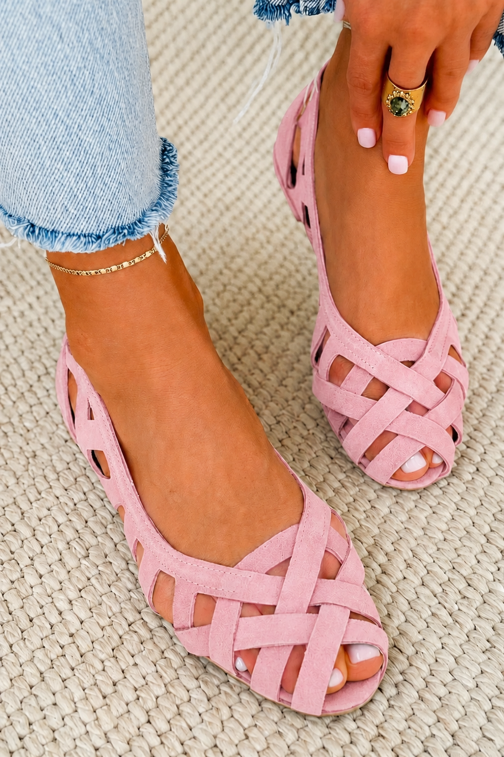 SVEA | Lena Geflochtene Sandalen mit Spitze