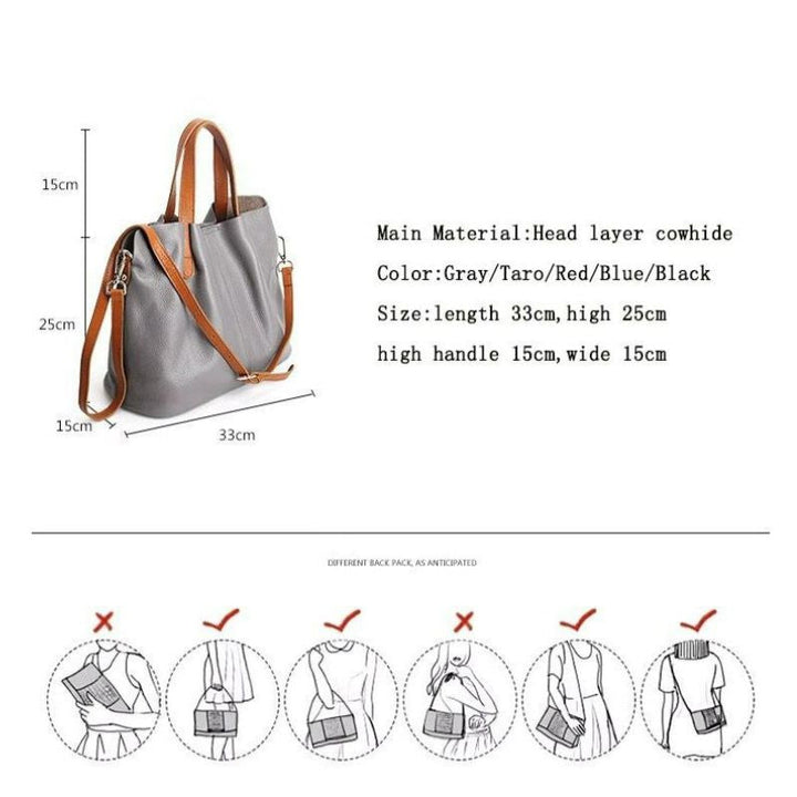Genuine Leather Handbag with Litchi Grain