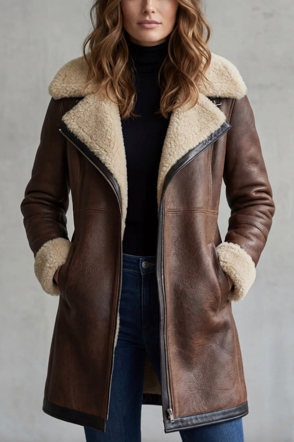 Women's Elegant Leather Coat with Shearling Lining – Amara