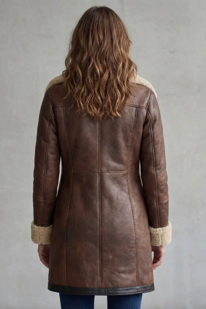 Women's Elegant Leather Coat with Shearling Lining – Amara