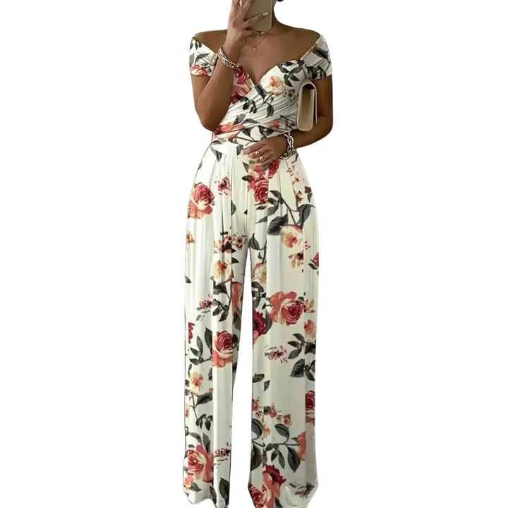 Floral Off Shoulder Wrap Jumpsuit