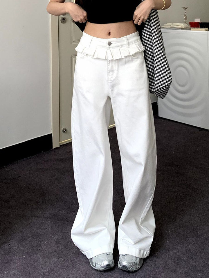 Elegant Lace-Trimmed Wide-Leg Jeans