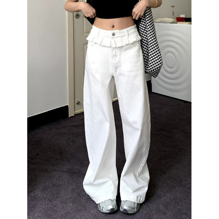 Elegant Lace-Trimmed Wide-Leg Jeans