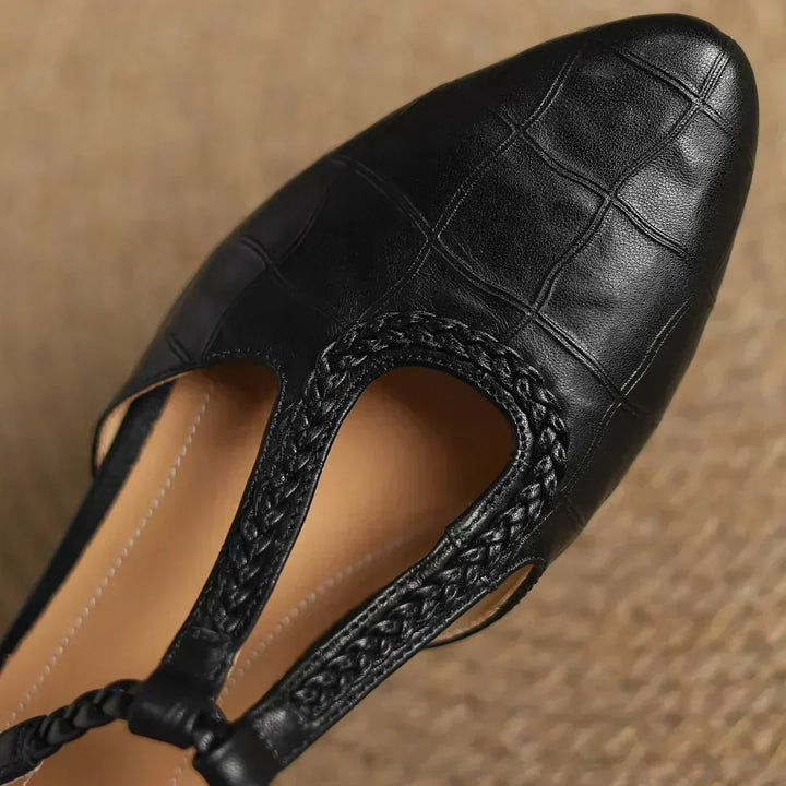 Greta | Classic Leather T-Strap Shoes with Braided Detail