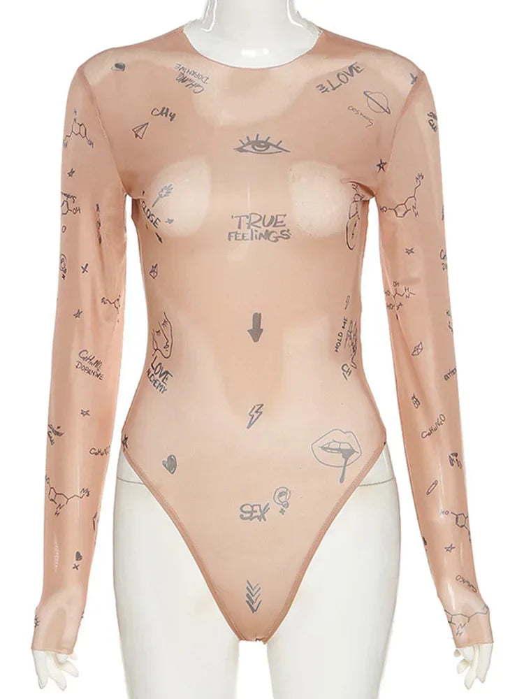 Modern Print Mesh Bodysuit