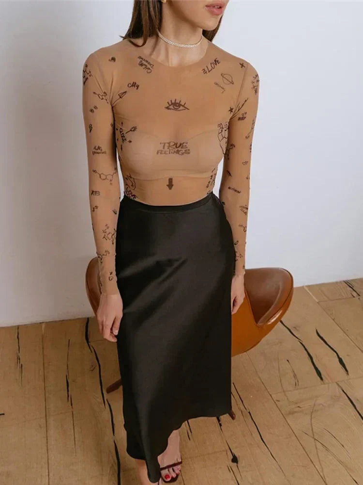 Modern Print Mesh Bodysuit