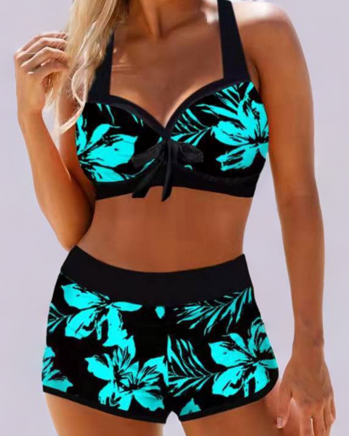 High-Waisted Swimsuit with Floral Pattern
