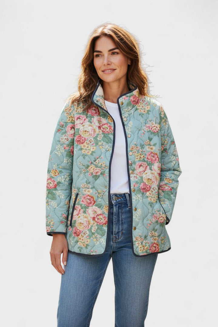 Quilted Jacket with Roses on Mint