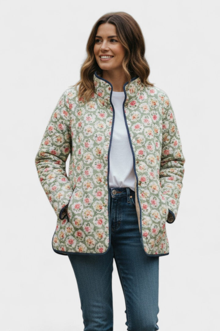 Quilted Jacket with Roses on Sage