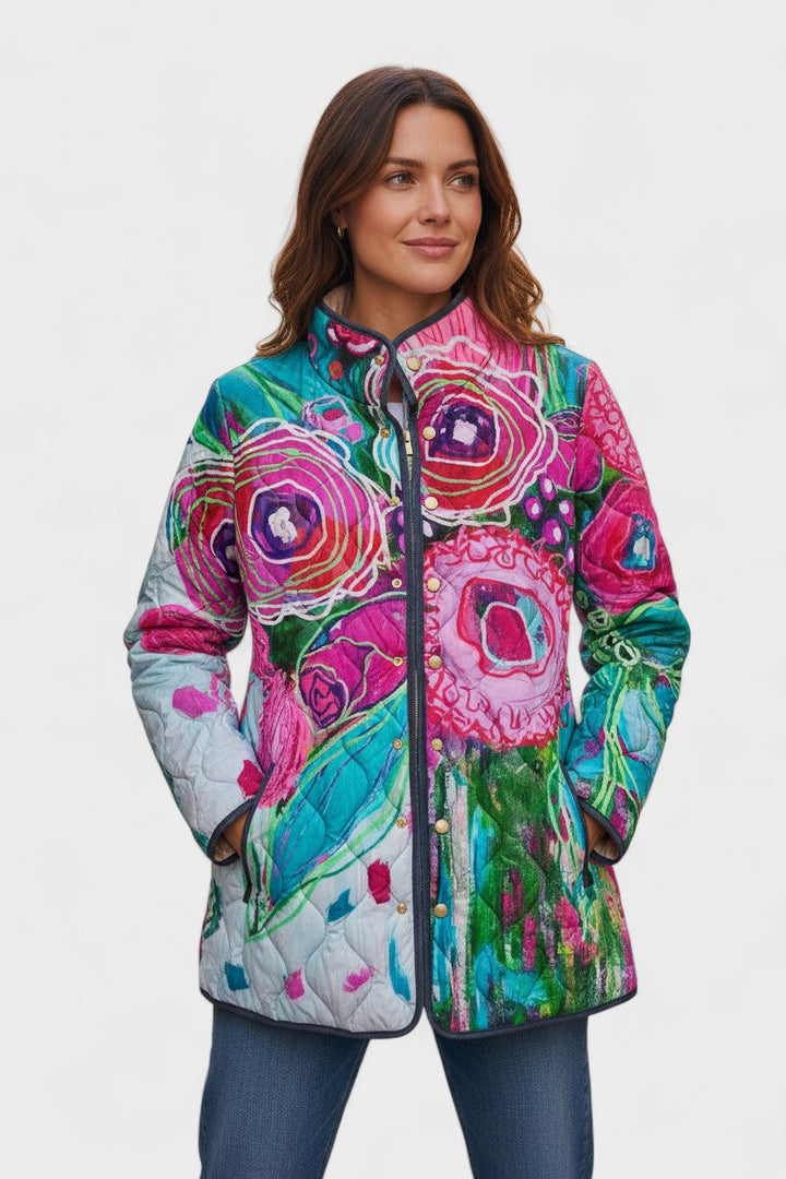 Quilted Jacket with Flowers in Pink