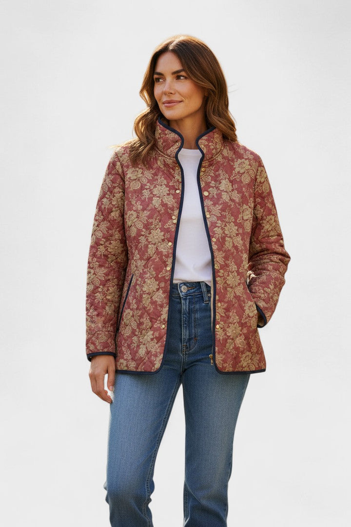 Berit™ | Quilted Jacket with Flowers in Rust Red