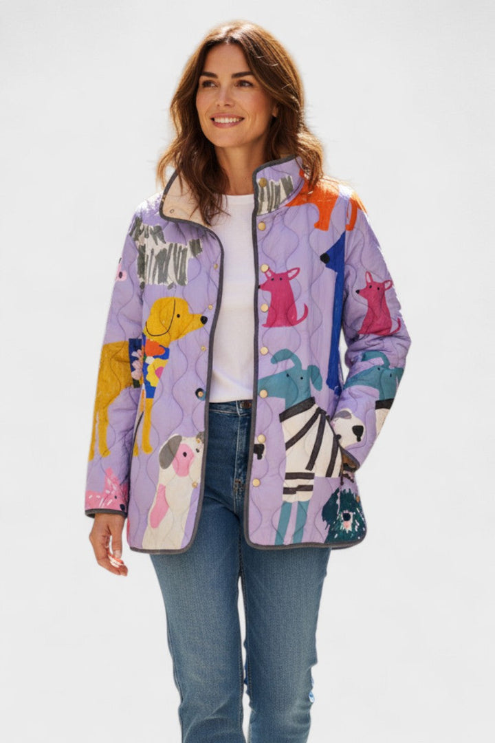 Quilted Jacket with Dogs in Lilac