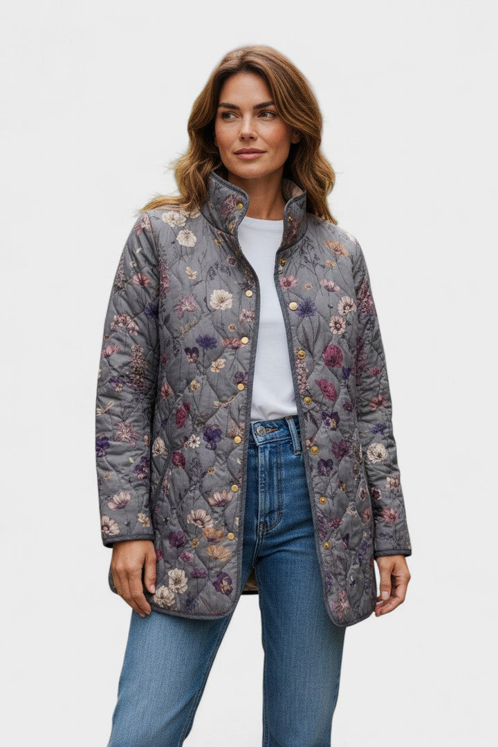 Quilted Jacket with Floral Pattern in Grey