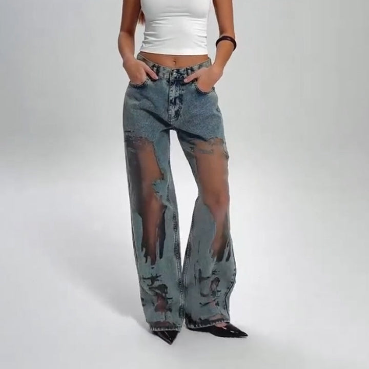 Jane | JEANS MIT VINTAGE MESH PATCHWORK PRINT